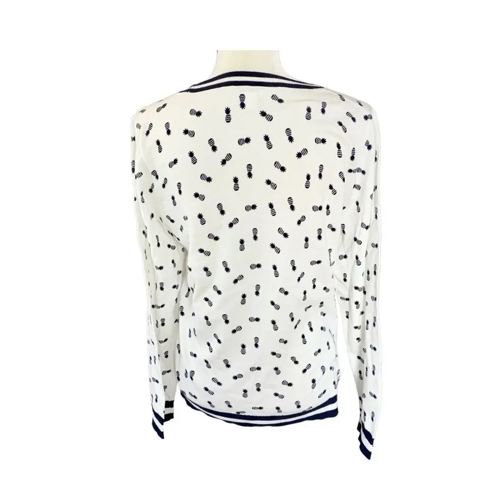 J. CREW Cotton Women’s XS Crew Neck Sweater Pineapple Print Prep Golf Cruise - Picture 2 of 9